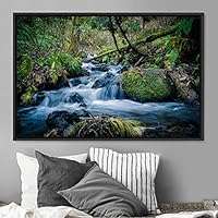 Framed Canvas Wall Art Forest Waterfalls Group Multicolor Nature Photography Realism Relax/Calm - 16x24 inches