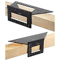 OwnMy Set of 2 Saddle Layout Square Gauge for Woodworking, 45/45 Degree and 90/45 Degree Square Layout Miter Angle Measuring T Ruler, Aluminum Alloy 3D Miter Scriber Template Tool for Carpenter
