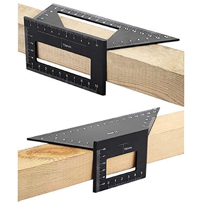 OwnMy Set of 2 Saddle Layout Square Gauge for Woodworking, 45/45 Degree and 90/45 Degree Square Layout Miter Angle Measuring T Ruler, Aluminum Alloy 3D Miter Scriber Template Tool for Carpenter