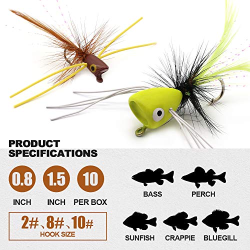 XFISHMAN Fly Fishing Poppers Lures for Bass Panfish Flies Topwater