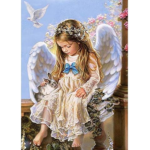 Zhujiehigh DIY 5D Diamond Paint Kits, Full Drill Diamond Arts and Crafts Pictures Painting for Adults and Kids, Crystal Rhinestone Cross Stitch Embroidery Kits for Home Wall Decor (A-Little Angel) Cover