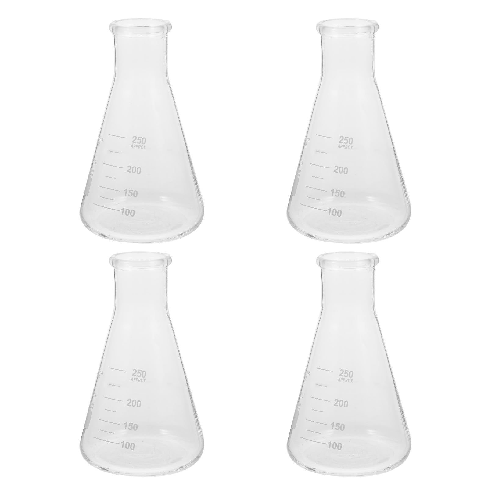 Alipis Beuta 4 Pezzi in Vetro Borosilicato Spesso Conica senza Sbavature Scala Chiara Capacità Standard per Esperimenti Scolastici e Lezioni di Chimica