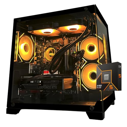 SKYESEV Gaming Desktop Computer PC,AMD Ryzen 5 9600X,RTX5060 8GB,32GB DDR5 RAM and 1TB M.2 NVMe PCle,ARGB Fan,WiFi,Game Design Office Console,Sea View Room,Prebuilt Gaming PC Tower
