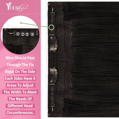 Image of YoungSee Wire Human Hair Extensions Dark Brown Wire Hair Extensions Real Human Hair Straight Human Hair Fish Line Extensions Darkest Brown for Hair Loss Concerns 18 Inch 85G