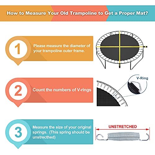 TOROTON Replacement Jumping Mat with Sping Tool, Fits 15 ft Round Trampoline Frame with 96 V-Rings, Using 7" Springs, ONLY MAT