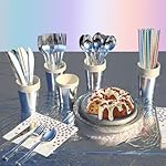 201-piece disposable party tableware set with paper plates, cups, napkins, straws, tablecloths, plastic knives, forks and spoons for a variety of party occasions for up to 25 people (Silver Star) - Image 4