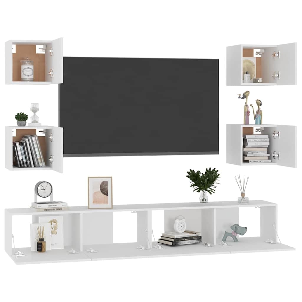 Ensemble de 6 meubles TV à montage mural en bois blanc