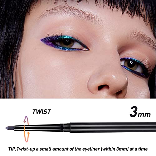 Fanxiton Eyeliner Pencil Blue Eyeliner Green Purple Shifting Colors Glitter Waterproof Eyeliner Pen Mermaid Makeup, 24H Long-Lasting Metallic Colored Eyeliner, Blue-Green-Purple Shifting #TOP5