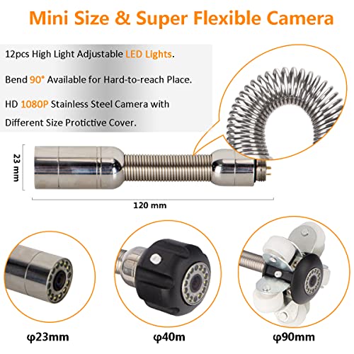 Pipe Inspection Camera Sewer Plumbing Drain Camera 9" Lcd Screen Borescope Inspection Camera Ip68 Waterproof Dvr Record Video With Lights (16Gb Card) (Red 30M/100Ft) #TOP3