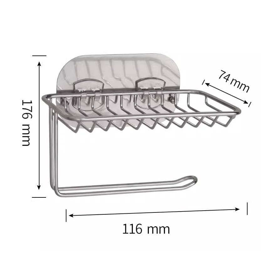 Étagère de douche adhésive sans perçage et support rouleau durable - 2