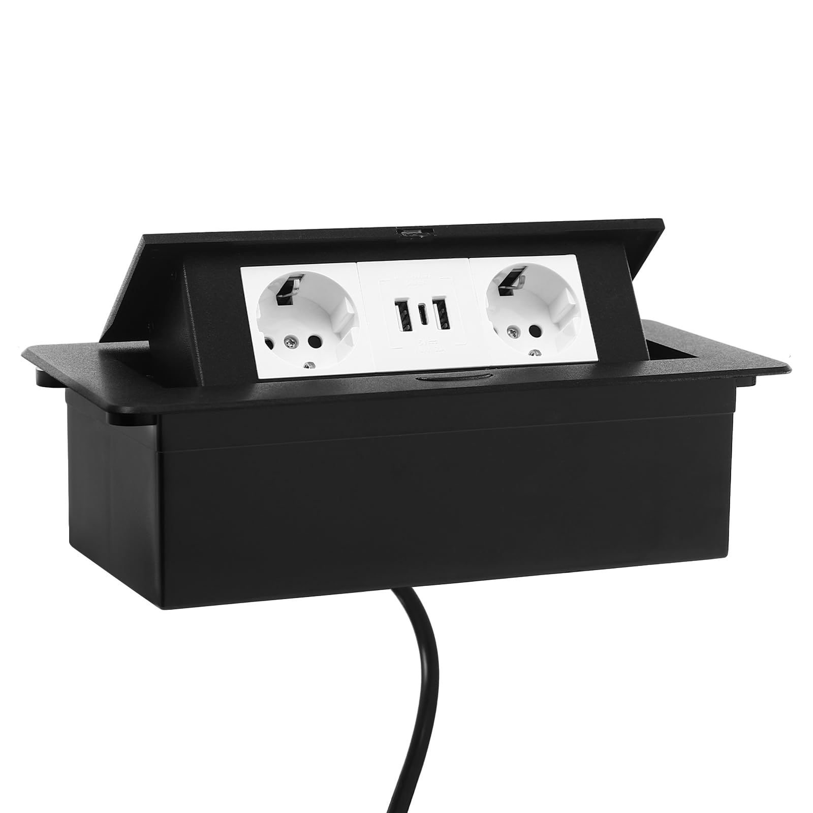 Ciabatta elettrica a scomparsa con 2 prese (250 V 16 A) + 2 USB (5 V 3,1 A) + 1 tipo C, da tavolo nascosto, presa da incasso per tavolo, scrivania, banco da lavoro (nero)