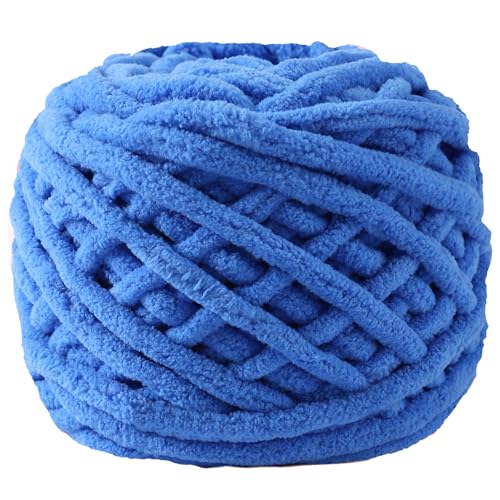 Image of Plush Chenille Chunky Yarn for Crocheting 100g(54.6yd) - Bulky Thick Fluffy Yarn for Knitting- Soft Velvet for Baby, Blanket Knitting Blanket Yarns- Amigurumi Yarns (Sapphire Blue)