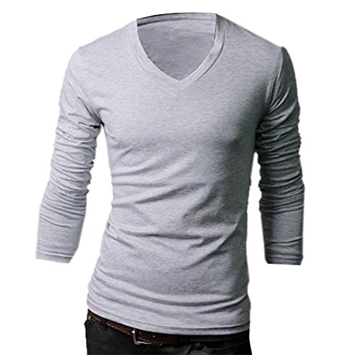 Aulei Männer Baumwolle Beiläufig V-Ausschnitt Slim Fit Lange Ärmel T-Shirt Solide Tops Langarmshirt