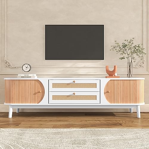 KecDuey TV Schrank Natürlicher Holz Blend TV lowboard mit Türen und...