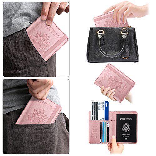 Image of WALNEW Passport Holder for Travel, RFID Passport Cover Wallet for Women Men, PU Leather Passport Book Card Holder Case with Pen, Travelling Essentials for Flying