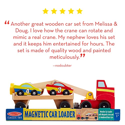 Melissa & Doug Magnetic Car Loader Wooden Toy Set With 4 Cars And 1 Semi-Trailer Truck - Crane Wooden Toy, Vehicle Toys For Kids Ages 3+ #TOP5