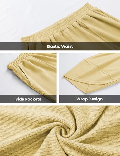 Image of Himosyber Women Cotton Pants Wide Leg Pants Casual Loose Baggy Elastic Waist Beach Palazzo Harem Pants