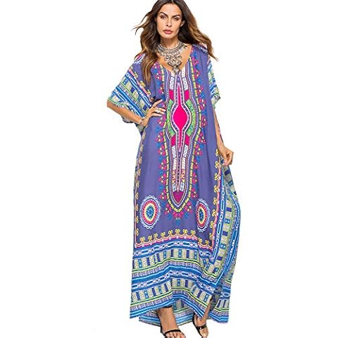 TIANNBU Print Kaftan Dress Loose Beachwear Long Maxi Dress Beach Cover ups Grey Cover