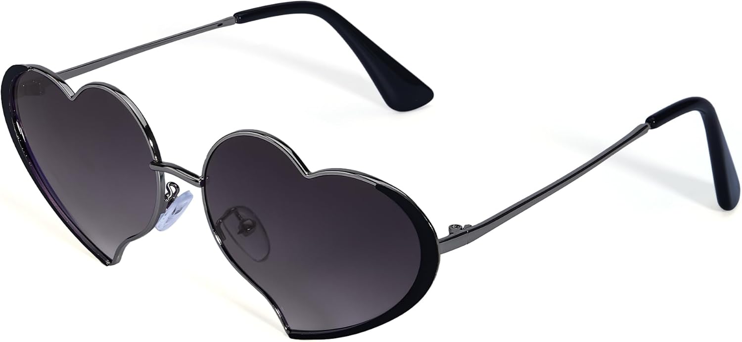 FancyPink Women's Heart Sunglasses - Thin Metal Frame Sun Glasses,Lovely Heart Style Shaped for Party/Music/Outdoors