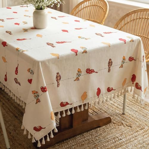 Image of Urban Space 100% Cotton Square Dining Table Cover, Printed Anti Skid Table Cloth for Dining /Center Table, for Upto 4 ft x 4 ft Table (Size - 48 inch x 48 inch - Square, Humming Bird Red)