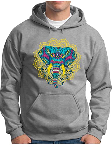 Sweat à capuche mandala éléphant homme pull confortable grande taille S au 4XL gris