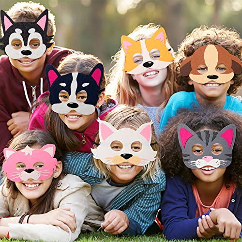 12er Katzen und Hunde Filz Spielzeug Masken für Kindergeburtstags Party Cosplay Kostüm Masken, Partyzubehör für Dekorationen, Rollenspiel Zubehör, Rollenspiel Requisiten Dekorationen
