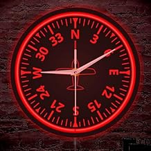 The Geeky Days Aircraft Gauges Cockpit Instruments Red LED Neon Sign Luminous Wall Clock Airplane Control Aviation Home Decor Timepiece Metal Frame Wall Clock with LED Illumination Aviator Pilot Gift