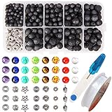530pcs Lava Beads Stone Rock with Chakra Beads Round Black Lava Volcanic Stone Loose Beads Natural Stone Beads for Essential Oil Jewelry Making