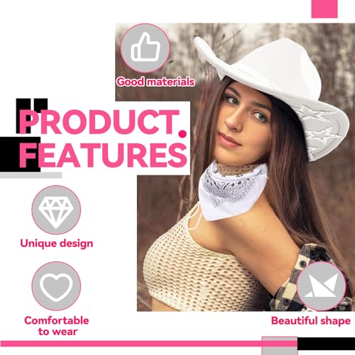 Image of SHENYI Cowgirl Hat and Bandana and Heart Sunglasses Glitter Rhinestone Star Cowboy Hat Western Sparkly Hats for Women Men