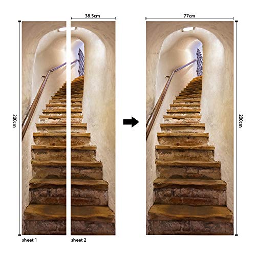 Viranda Door Stickers Peel And Stick 3D Self-Adhesive Door Murals - Stairs -Door Decals 35.4"X78.7" #TOP4