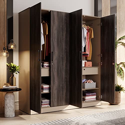 Image of Wakefit Wardrobe | 1 Year Warranty | Engineered Wood Almirah, Cupboard for Clothes Storage | 4 Door, 4 Shelves, 2 Drawers, 2 Hanging Space | Cashmere Plus - Frappe-Wyoming Maple