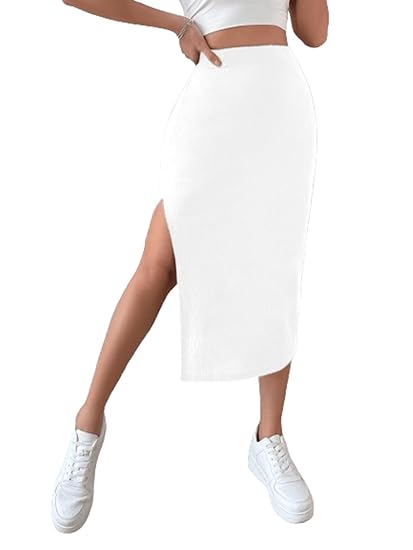 Girls High Waist Split Thigh Midi Skirt