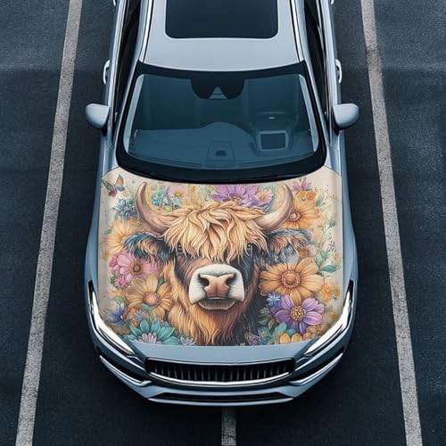 Image of Car Hood Cover Protector,Breathable Tear-Resistant Print Hood Covers for Cars,Universal Accessories for Decoration Yak Purple Flower Pattern Design