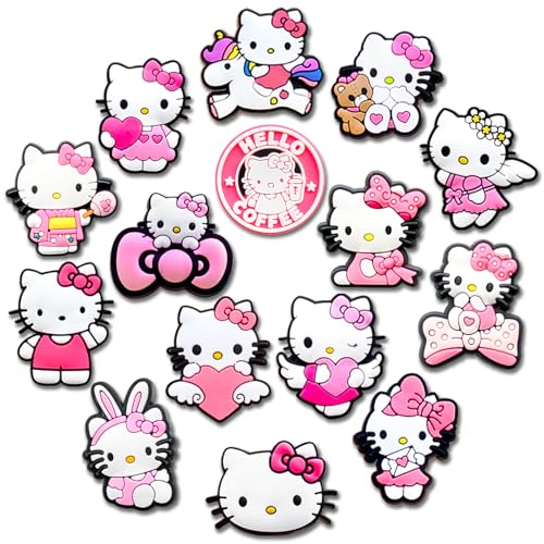 12 15Pcs Cute Charms for Croc Clog Shoes Decoration Cats Charms Accessories for Shoe (Pink)