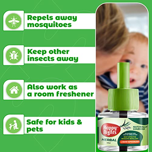 Image of Shadow Securitronics Happy Nights Herbal Mosquito Repellent Refill (DEET-Free, Safe for Children Above 6 Months) Effective Against Dengue & Malaria |lemon eucalyptus| Pack of 4 + Machine.