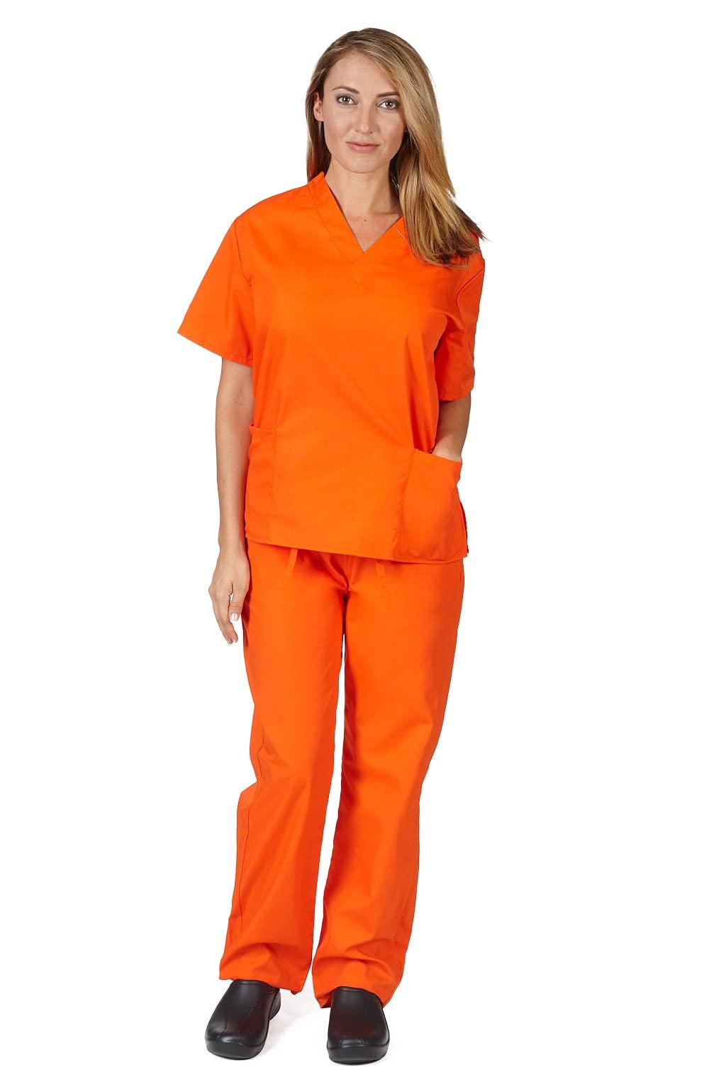 M&M SCRUBS Women Scrub Set Medical Scrub Top and Pants L Orange