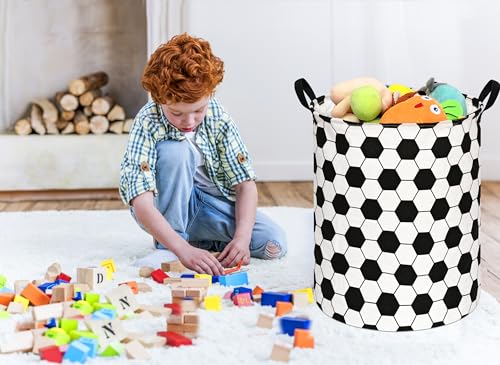 Image of 19.7 inch Round Kids Laundry Basket Gift Baskets Storage Laundry Hamper Baby Toys Nursery Bin with Handles,Storage Basket for Kids Room Bedroom Decor (Football)