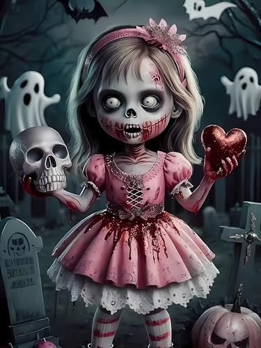 EIBEILI Diamond Painting Kits for Adults Halloween DIY 5D Diamond Art Paint with Round Diamonds Full Drill Gem Goth Girl Art Painting Kit for Home Wall Decor Gifts 12x16inch