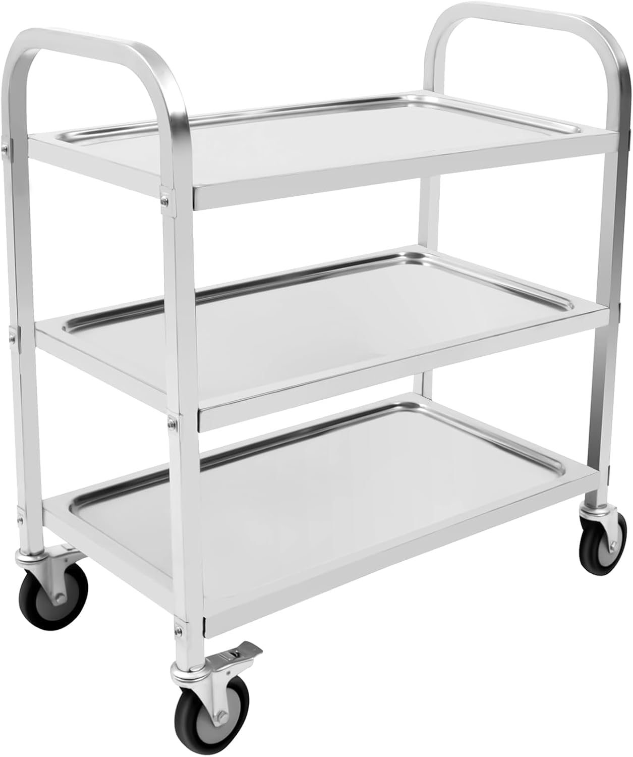 Carro de servir de acero inoxidable, con 3 estantes y ruedas, carrito de cocina para restaurante, hotel, escuela, cocina (75 x 40 x 83,5 cm)