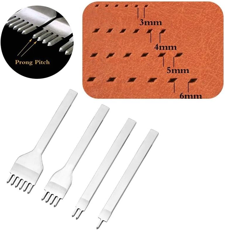 Betim 3/4/5/6mm Leather Chisel Hole Punch Stitching Tool Diamond Pricking Iron Leather Craft Tool 3/4mm 1-2-4-6 teeth - (Color: 5mm 1set)