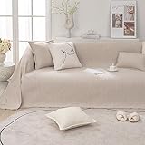 Gualiy Sofa Überzug 180x150cm, Einfarbig Sofabezug 1 Sitzer Sofahusse Kratzfest Helles Khaki Sofa Überzug für Wohnlandschaft