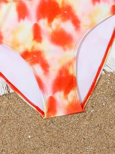 Image of WDIRARA Girl's 2 Piece Boho Tie Dye Swimsuits Ring Linked Criss Cross Bikini Set Beach Bathing Suit