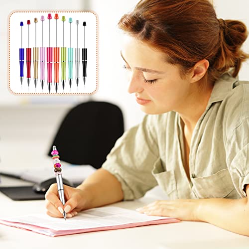 Plastic Beadable Pen Bead Ballpoint Pen Assorted Bead Pen Shaft Black Ink Rollerball Pen With Extra Refills For Teens Students School Office Supplies, 10 Colors (300 Pieces) #TOP5