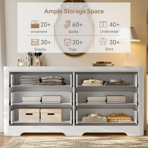 Image of FUSUNBAO Fluted 6 Drawer Dresser, Modern Wood Dresser for Bedroom,TV Stand,Thickened Curved Profile Design,Bedroom,Entryway,Wood Drawer Organizer (White Oak)