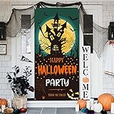 Paready ハロウィン タペストリー 壁掛け おしゃれ 飾り付け 壁 飾り 背景 デコレーション 装飾 Happy Halloween パーティー ハロウィングッズ 窓 玄関 部屋 インテリア かぼちゃ ブラック･グリーン(90*185cm)