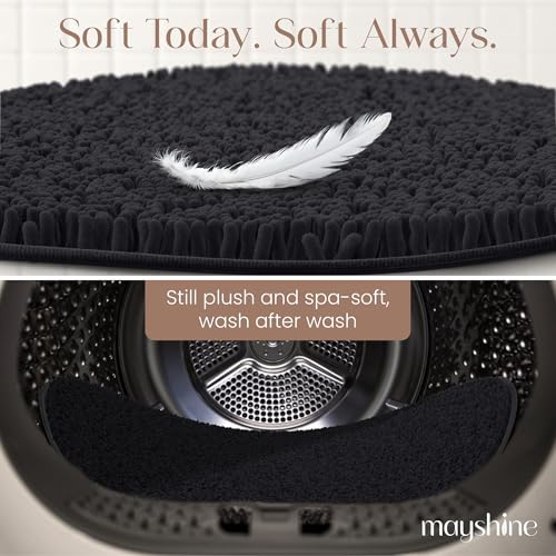 Image of MAYSHINE Round Area Rug Set for Bathroom | Soft Plush Chenille Bath Mat, Water Absorbent Non-Slip Bathroom Rug | Washable Shag Carpet for Shower, Bedroom, or Home Decor | 36 inchx36 inch (Round) | Black
