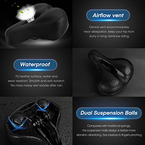 TONBUX Most Comfortable Bicycle Seat, Bike Seat Replacement with Dual Shock Absorbing Ball Wide
