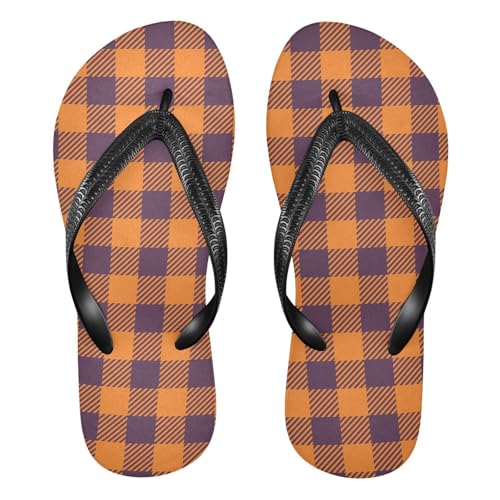 Buffalo Check Orange Flip Flops for Beach Thong Sandals Anti-slip Lightweight Shower Shoes for Summer Travel Swim