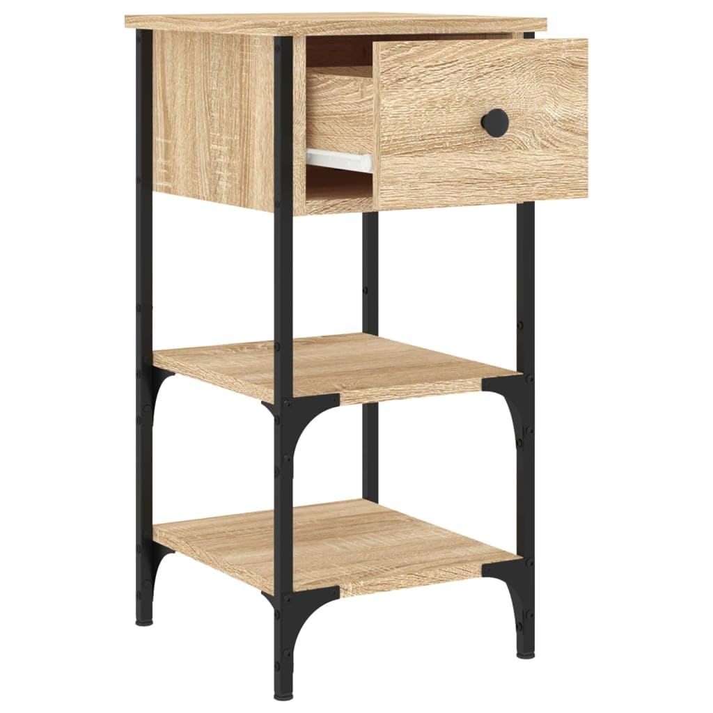 Schlichter Nachttisch mit Stauraum aus Holzwerkstoff und Eisenrahmen für Schlafzimmer und Wohnzimmer, verstellbare Beine für Stabilität auf unebenem Boden