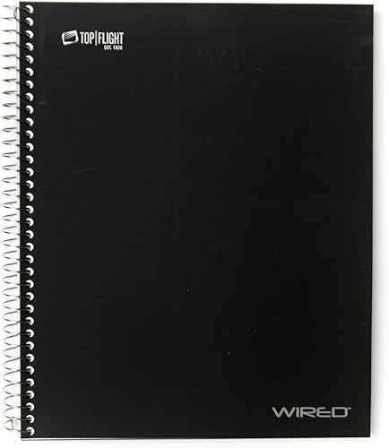 Top Flight Cuaderno con alambre de 3 materias con 4 bolsillos, 120 hojas, regla universitaria, 11 x 8.875 pulgadas, 1 cuaderno, cubierta puede